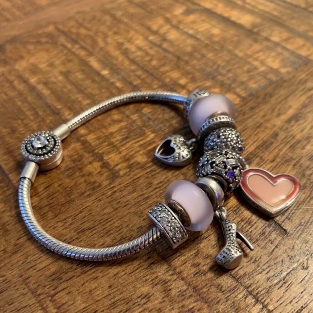 Pandora Moments Halo Snake Chain Bracelet with 9 charms - Picture 3 of 5